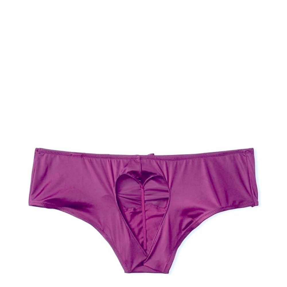 VS Very Sexy Heart‎ Cutout Open Back Cheeky Panty Small Satin Silky Purple Red
